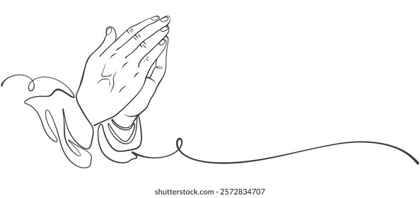 Faith, Praying hand line art vector illustration