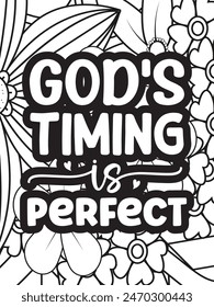 Faith Quotes Flower Coloring Page Beautiful black and white illustration for adult coloring book