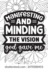 Faith Quotes Flower Coloring Page Beautiful black and white illustration for adult coloring book