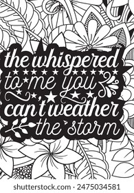 Faith Quotes Flower Coloring Page Beautiful black and white illustration for adult coloring book