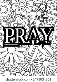 Faith Quotes Flower Coloring Page Beautiful black and white illustration for adult coloring book