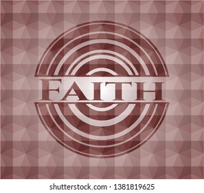 Faith red emblem with geometric pattern background. Seamless.