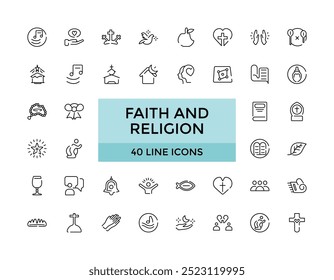 faith and Religion line icon collection. Big UI icons set, Thin outline icons pack. Vector illustration, Pixel perfect.