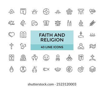 faith and Religion line icon collection. Big UI icons set, Thin outline icons pack. Vector illustration, Pixel perfect.