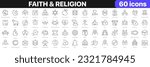 Faith and religion line icons collection. Christianity, buddhism, judaism, taoism, temple icons. UI icon set. Thin outline icons pack. Vector illustration EPS10