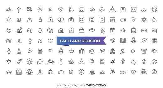 Faith And Religion Line Icons set with editable stroke collection for web and ui. Line icons pack. Vector illustration.