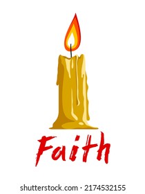 Faith symbolized by a candle vector illustration, hope and belief concept, religion Christianity and pray, isolated on white.