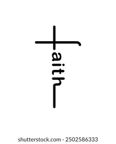 Faith text in the shape of a cross, minimalist vector illustration symbol of Christianity
