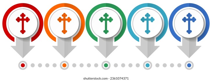 Faith vector icon set, flat design infographic template, set pointer concept icons in 5 color options for webdesign and mobile applications