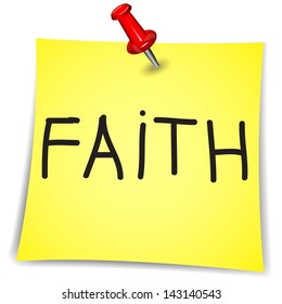 Faith word on pinned yellow piece of paper isolated