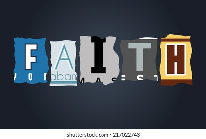 Faith word on vintage broken car license plates, vector