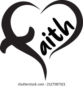 Faith Word Text With Black And White Love Heart Vector Illustrator