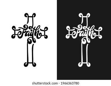 Faith word typography. Religious hand drawn calligraphy design element for t-shirt prints posters decoration. Vector vintage illustration.