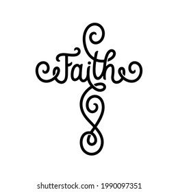 Faith word typography. Religious hand drawn calligraphy design element for t-shirt prints posters decoration. Vector vintage illustration.