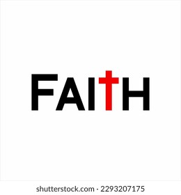 Faith word vector logo design with cross on letter T.