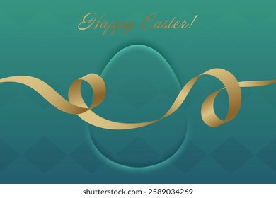 Faithful Easter. A graceful golden ribbon moves across a stylish green background, symbolizing the joy and spirit of this Christian holiday.