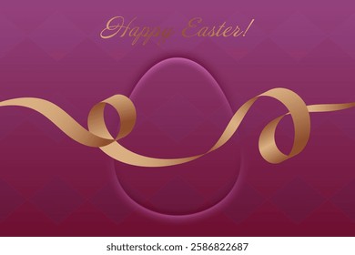 Faithful Easter. Easter greeting, golden ribbon, vibrant purple background, Christian beliefs, resurrection, sacred tradition, divine grace, prayer, joy, devotion, church.