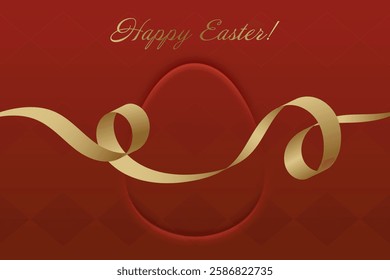 Faithful Easter. Easter greeting, golden ribbon, vibrant red background, Christian beliefs, resurrection, sacred tradition, divine grace, prayer, joy, devotion.