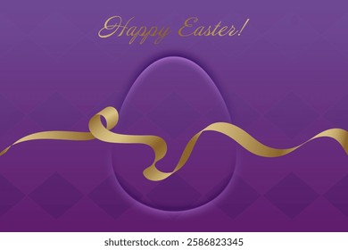 Faithful Easter. Easter greeting, golden ribbon, vibrant purple background, Christian beliefs, resurrection, sacred tradition, divine grace, prayer, joy, devotion, church.