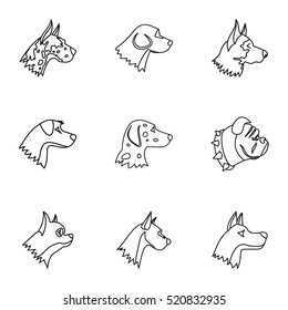 Faithful friend dog icons set. Outline illustration of 9 faithful friend dog vector icons for web