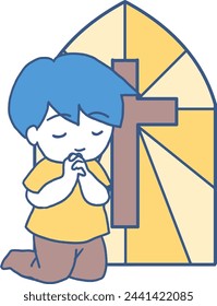 Faithful Moments Church Boy Kneeling in Prayer can be use for background and apparel design