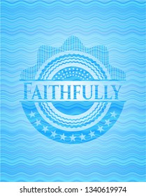 Faithfully light blue water wave style badge.