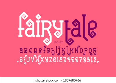 Faitytale style font design, alphabet letters and numbers vector illustration