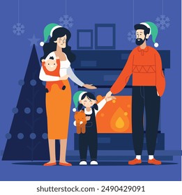 Fa,i;y on christmas day illustration
