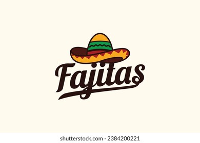 Fajitas logo with a combination of a sombrero or Mexican hat and beautiful lettering for Mexican restaurants, cafes, food trucks, etc.