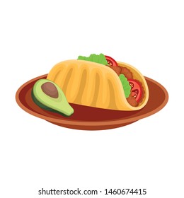 Fajitos with meat and vegetables on a plate. Vector illustration on white background.
