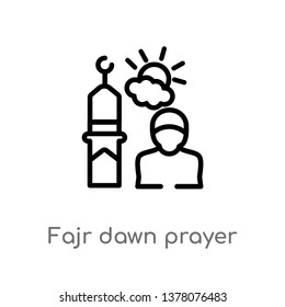 fajr dawn prayer vector line icon. Simple element illustration. fajr dawn prayer outline icon from religion-2 concept. Can be used for web and mobile