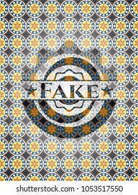 Fake arabesque style emblem. arabic decoration.