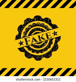 Fake black grunge emblem with yellow background. Vector Illustration. Detailed. 