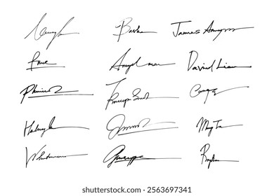 Fake Blue ink Handwriting Signature by pen, autograpgh set