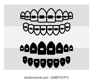 Fake Braces, Fake Braces Kit, Fake Braces Clip On, Dental Braces For Kids, Clipart, Teeth, Dentist, Dental Hygienist, Outline, Eps, Cut file