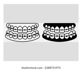 Fake Braces, Fake Braces Kit, Fake Braces Clip On, Dental Braces For Kids, Clipart, Teeth, Dentist, Dental Hygienist, Outline, Eps, Cut file