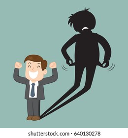 Fake Businessman casting poor broke man shadow, vector illustration cartoon
