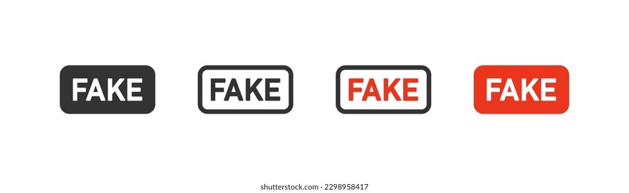 Fake button icon on light background. Stamp symbol. Fake news stamp, propaganda. Outline, flat and colored style. Flat design. Vector illustration