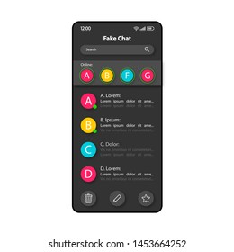 Fake chat builder smartphone interface vector template. Mobile app page color design layout. False conversation maker screen. Flat UI for application. Fake account messages phone display