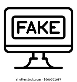 Fake computer news icon. Outline fake computer news vector icon for web design isolated on white background