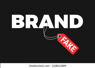 Fake and counterfeit copy is labeled as original brand. Violation and deception of trademark. Illegal advertising and business with imitation, duplicate and replica. Vector illustration 