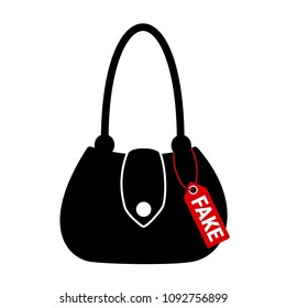 Fake and counterfeit luxurious handbag and bag. Replica and illegal imitation is sold by seller in the shop and store. Vector illustration