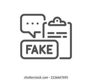 Icono de línea de documento falso. Firma del portapapeles de conspiración de propaganda. Símbolo de la verdad equivocado. Elemento de diseño de calidad. Icono de documento falso de estilo lineal. Trazo editable. Vector