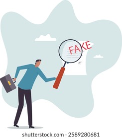 Fake document, wrong information verification or fake news inspection, fraud and illegal reports.business concept.flat character.