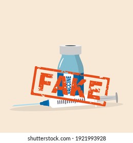 Fake Drugs, Pharmaceutical Fake Package. Symbol For Harmful Counterfeit Vaccine, Risk And Danger Of Illegal Produced Pharmaceuticals. Fake Vaccine Against Covid 19.