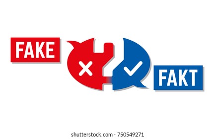Fake or Fact Button in Red and Blue with a question mark (written in German)