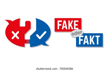 Fake or Fact Button in Red and Blue with a question mark (written in German)