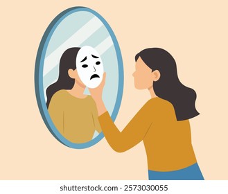 fake feelings depressed women illustration.