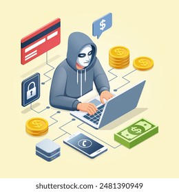 Fake fraud scammer isometric illustration