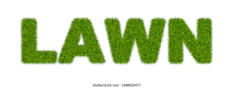 Fake green grass word LAWN made of or astroturf. Business concept with 3d vector turf letters isolated